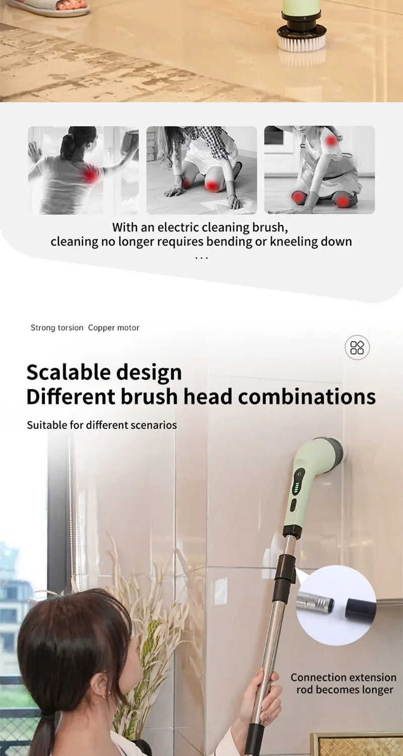 9-in-1 Electric Cordless Spin Scrubber for Deep Home Cleaning