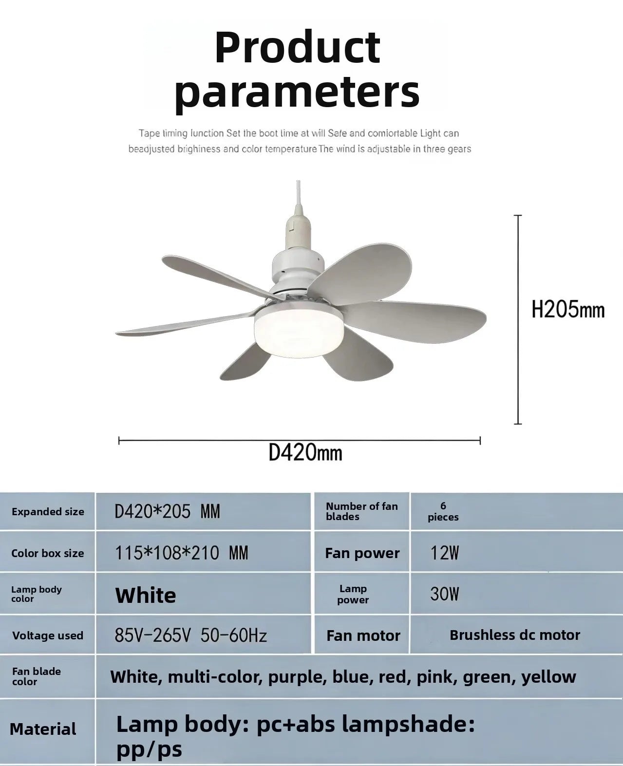 Socket Ceiling Fan with LED Light and Remote Control - 12