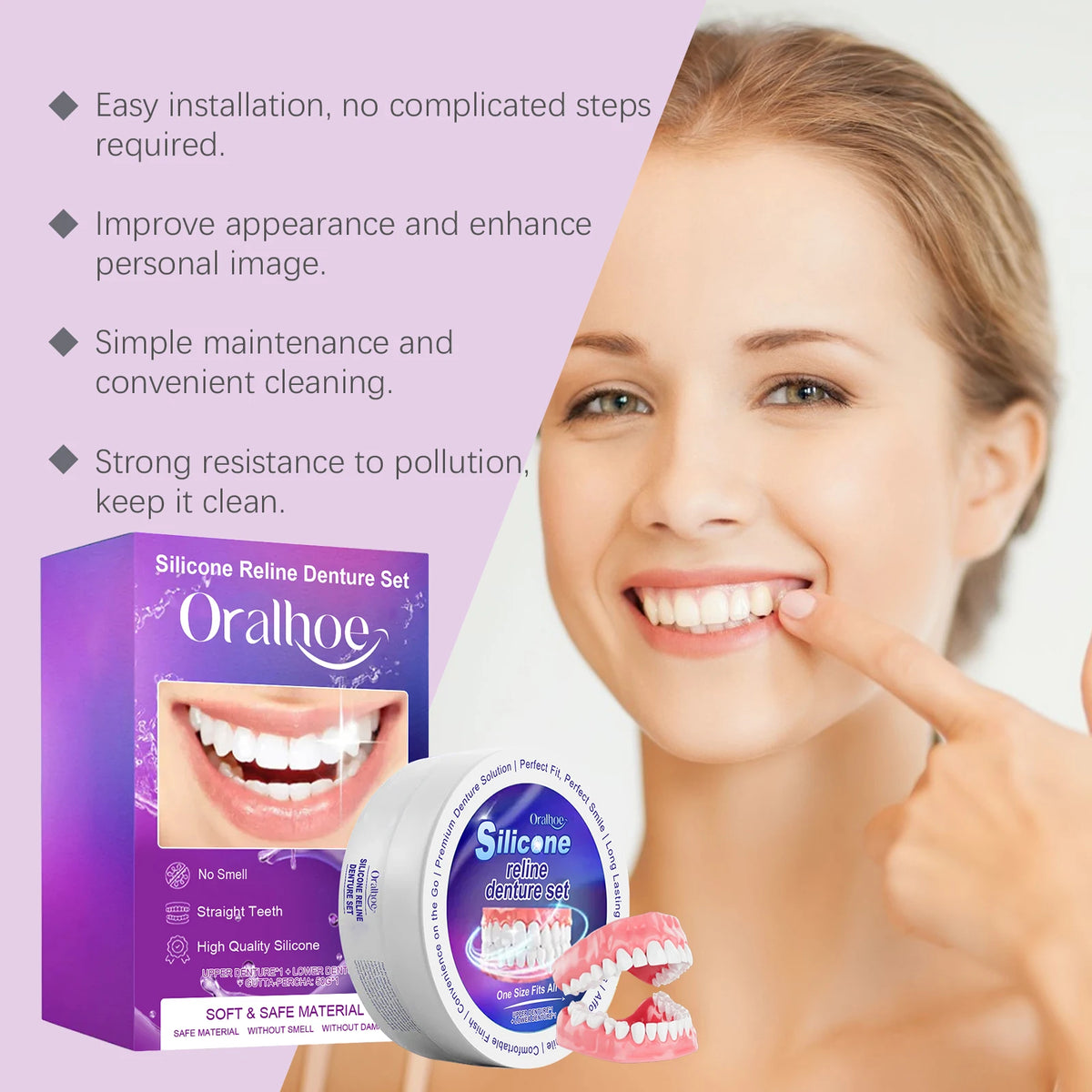 Silicone Reline Denture Set for Natural Smile and Comfortable Fit