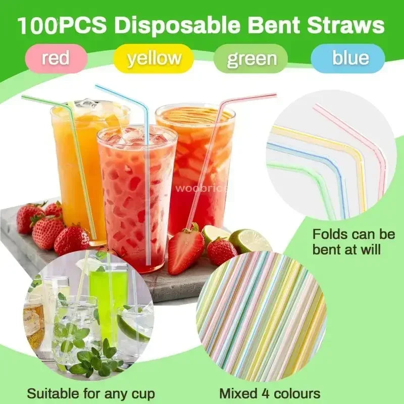 Flexible Multicolor Striped Drinking Straws for Parties and Events - 5
