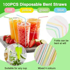 Flexible Multicolor Striped Drinking Straws for Parties and Events