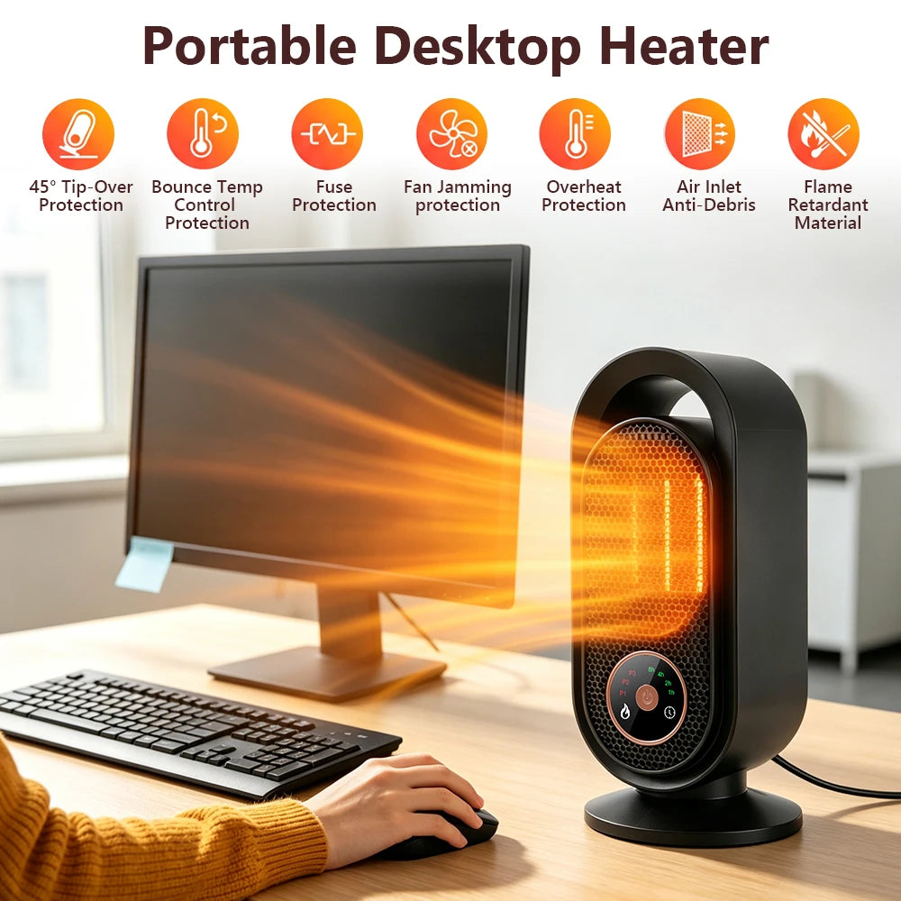 Portable Electric Ceramic Desktop Heater with Timer - 1