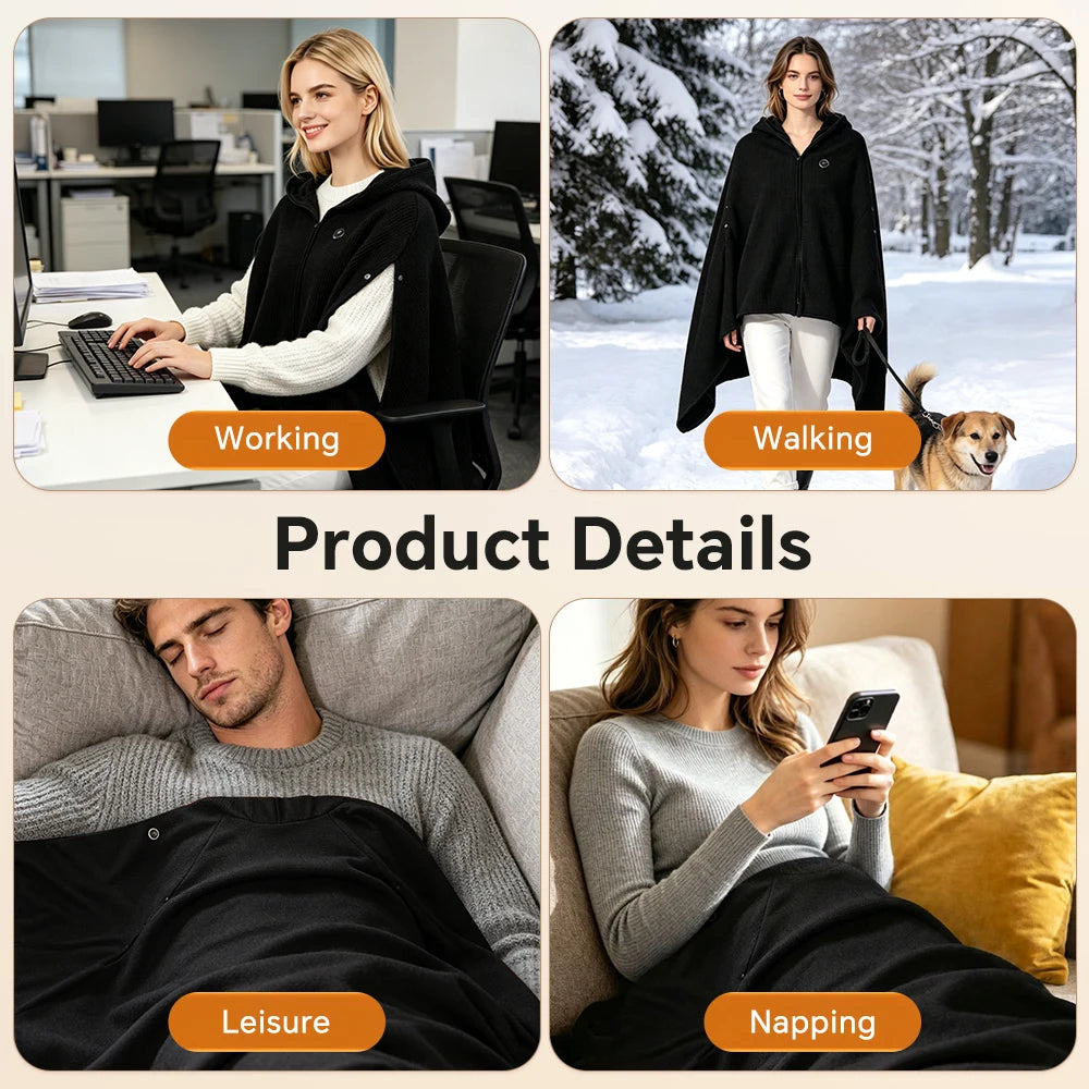 Wearable USB Graphene Heated Hooded Shawl - 13