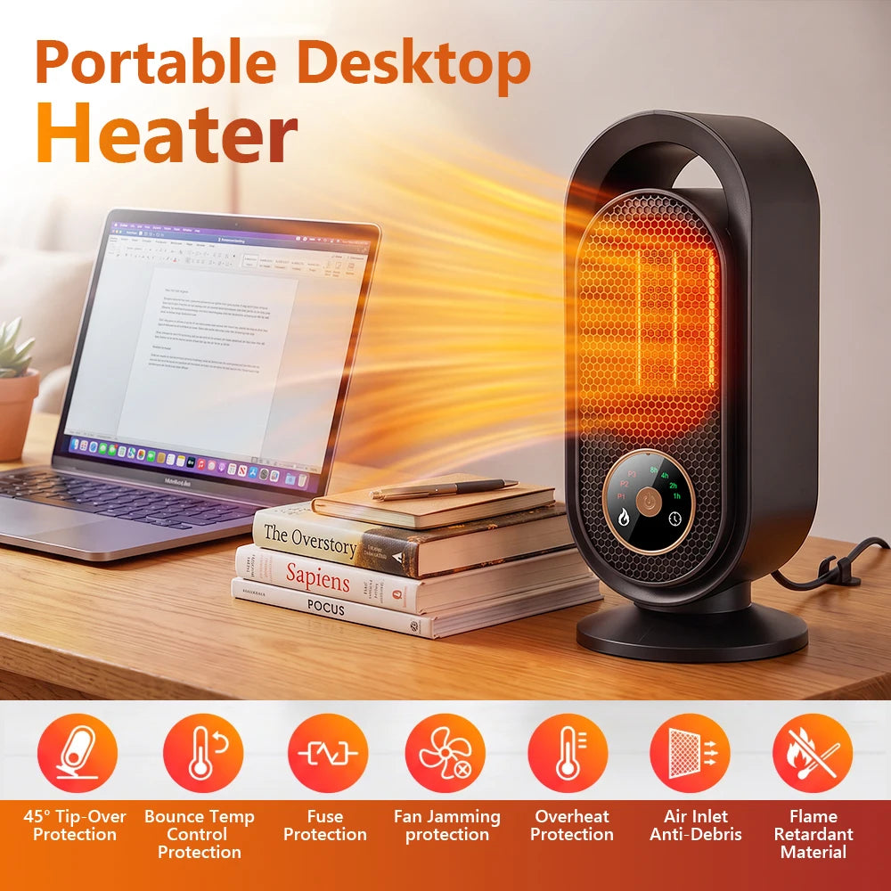 Portable Electric Ceramic Desktop Heater with Timer - 7