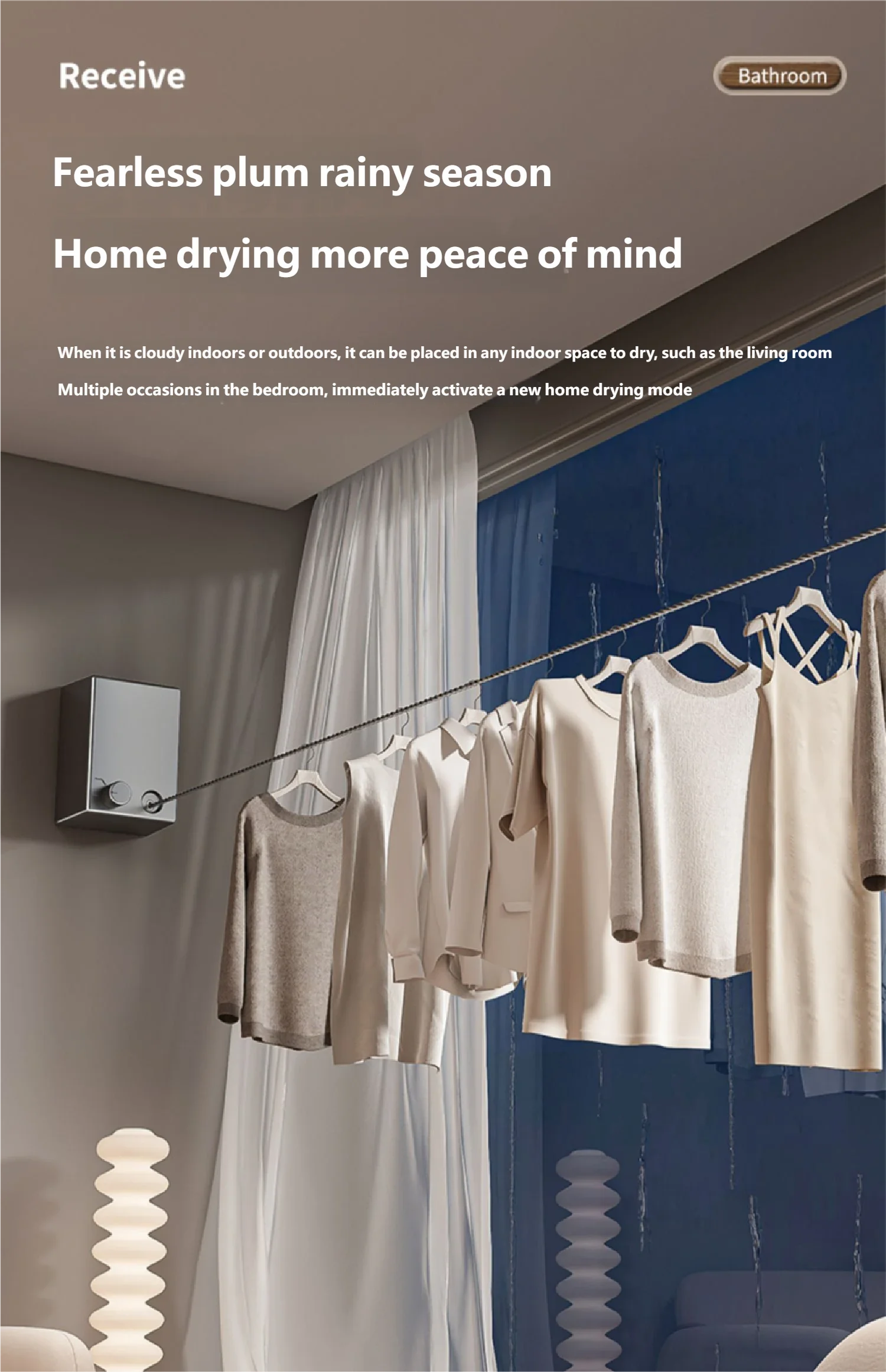 Wall Mounted Retractable Indoor Clothesline for Laundry Drying - 13