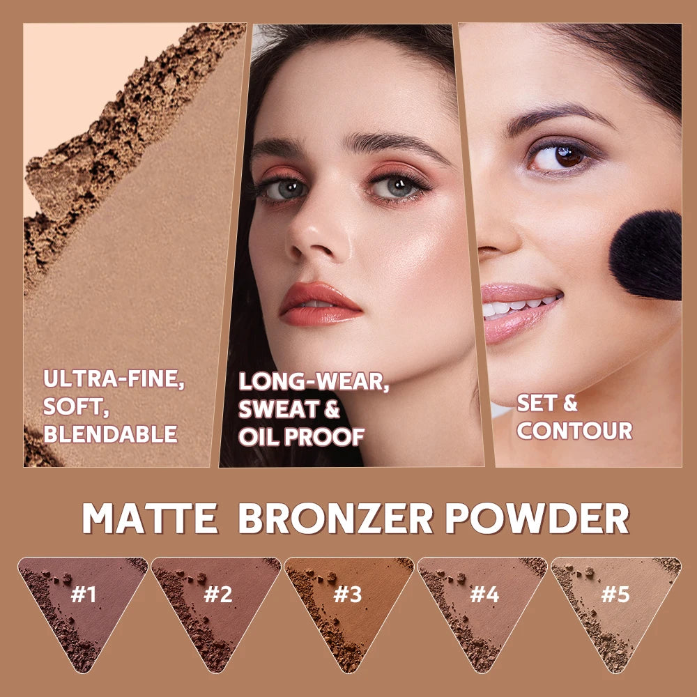 Matte Bronzer Powder for Long-Lasting Smooth Face Makeup