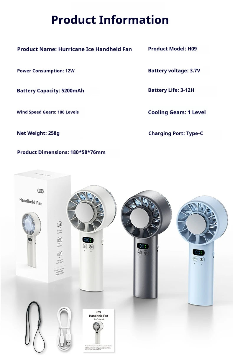 Portable Handheld Ice Cooling Fan with Digital Display - 19
