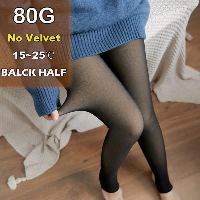 Fleece Lined Sheer Thermal Tights for Women