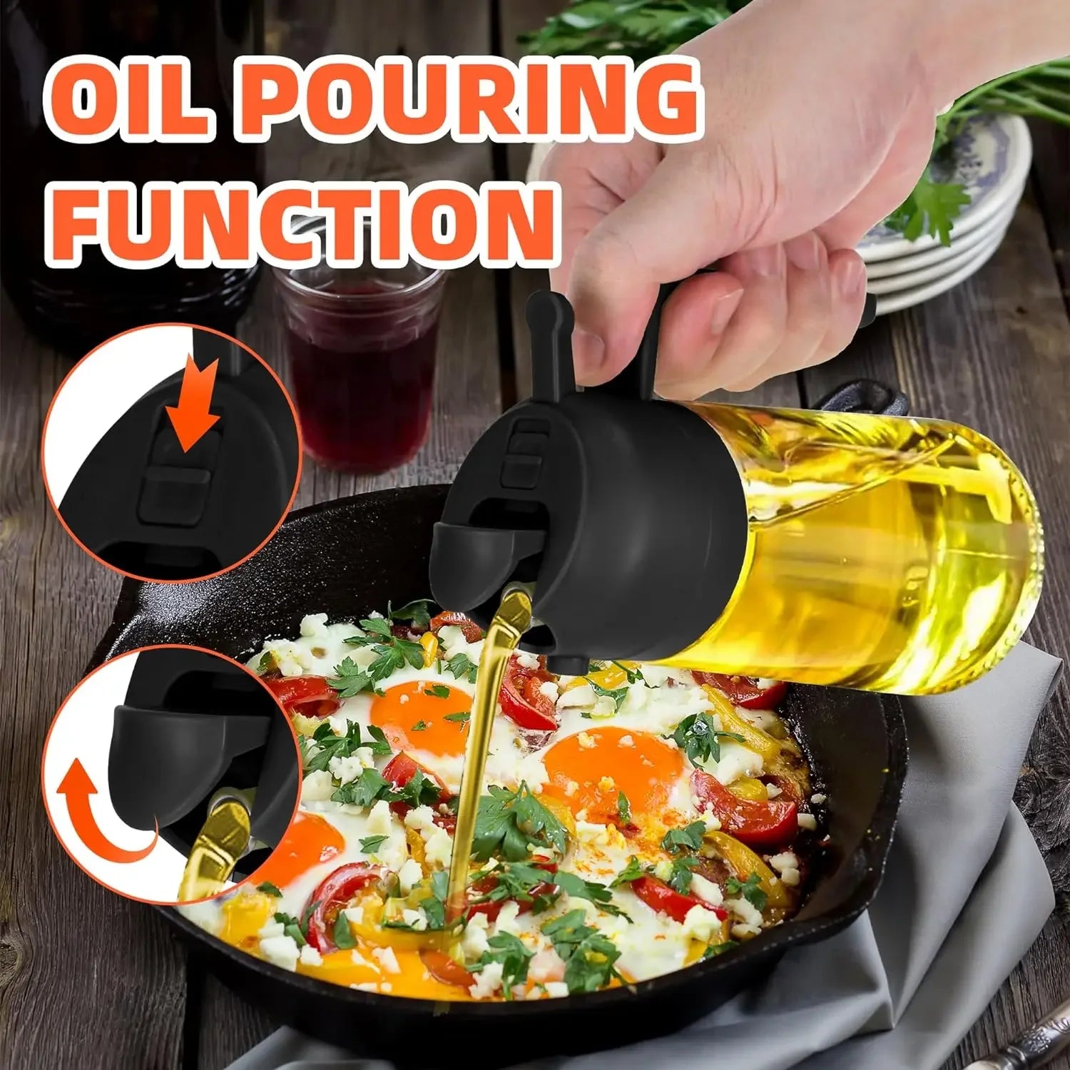 2-in-1 Glass Oil Dispenser and Sprayer for Kitchen