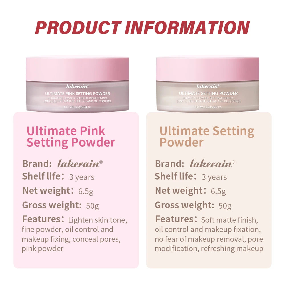 Matte Pink Loose Setting Powder for Oil Control and Pore Blurring