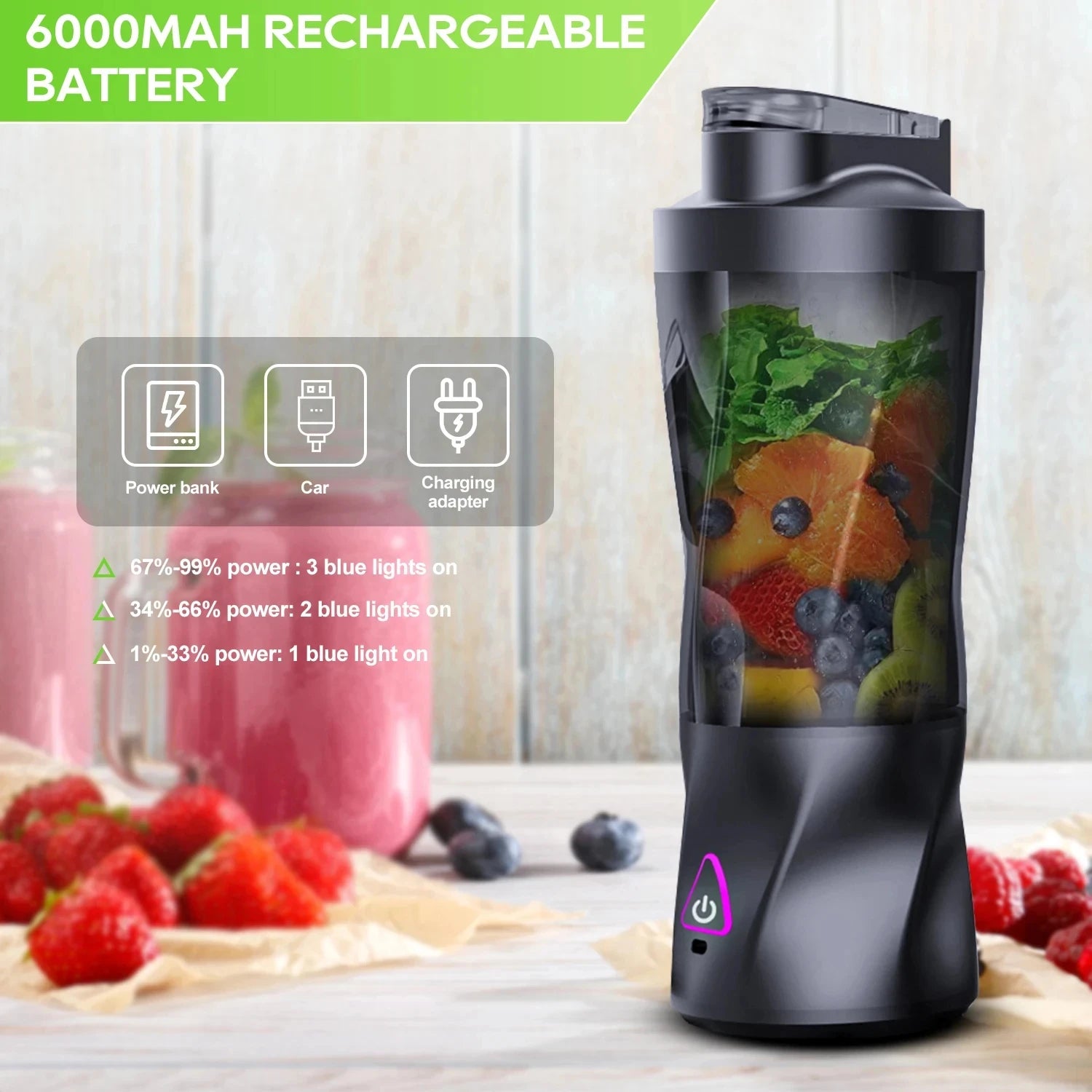 Portable USB Rechargeable Personal Smoothie Blender - 12