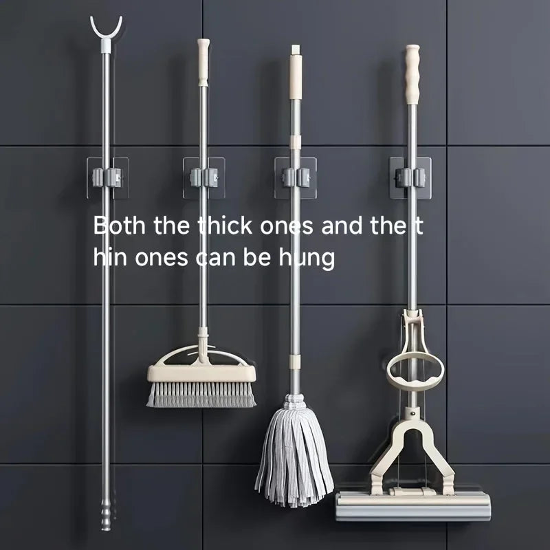 Wall Mounted Adhesive Mop and Broom Organizer Holder