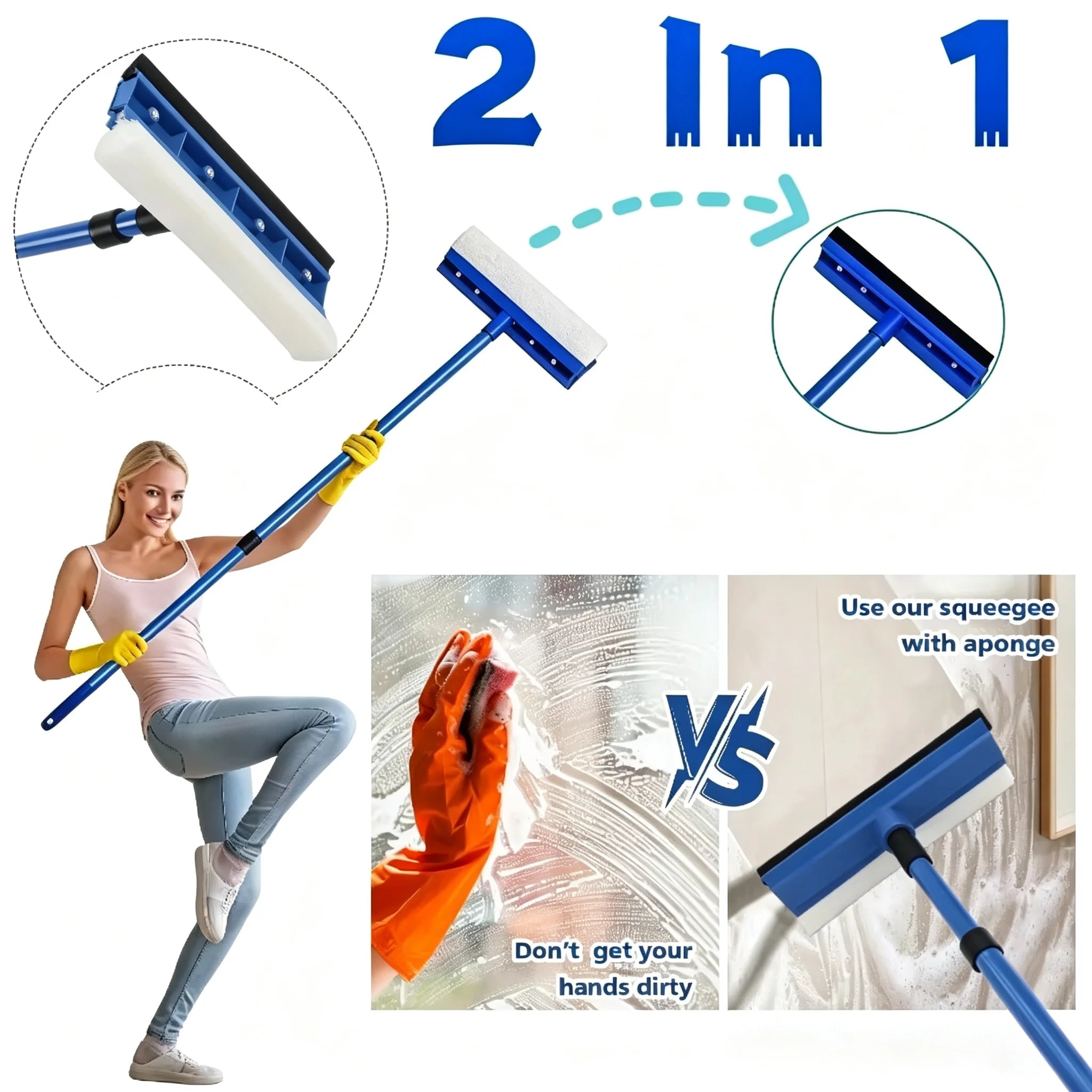 2-in-1 Telescopic Window Cleaner and Squeegee - 1