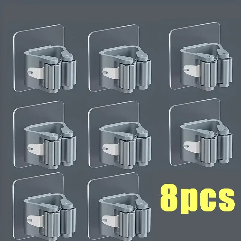 Wall Mounted Adhesive Mop and Broom Organizer Holder