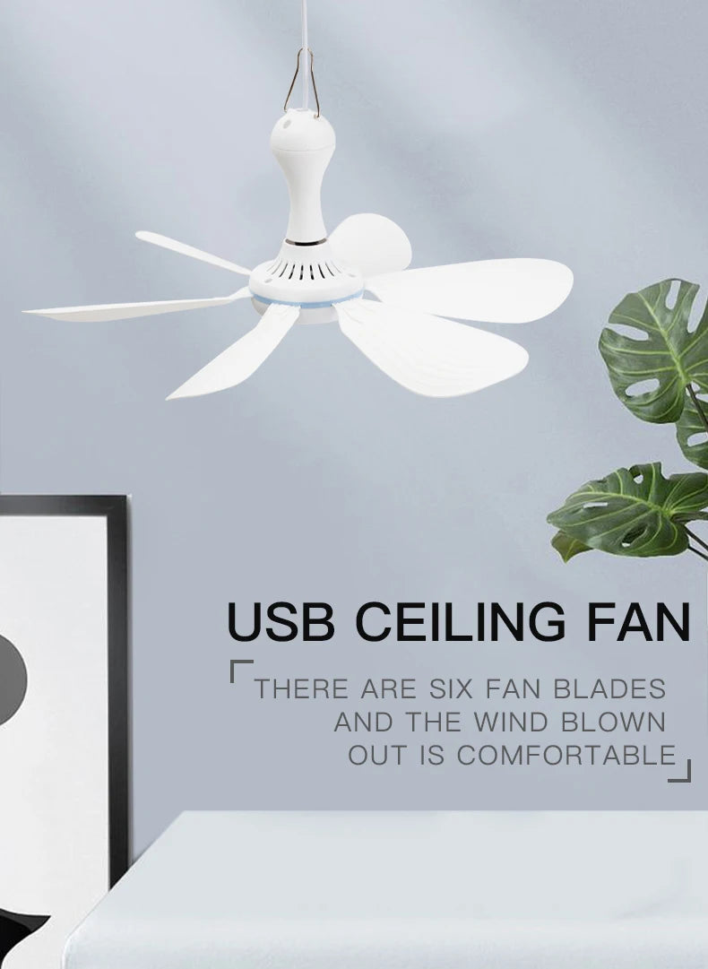Portable USB Hanging Ceiling Fan for Camping and Dorms