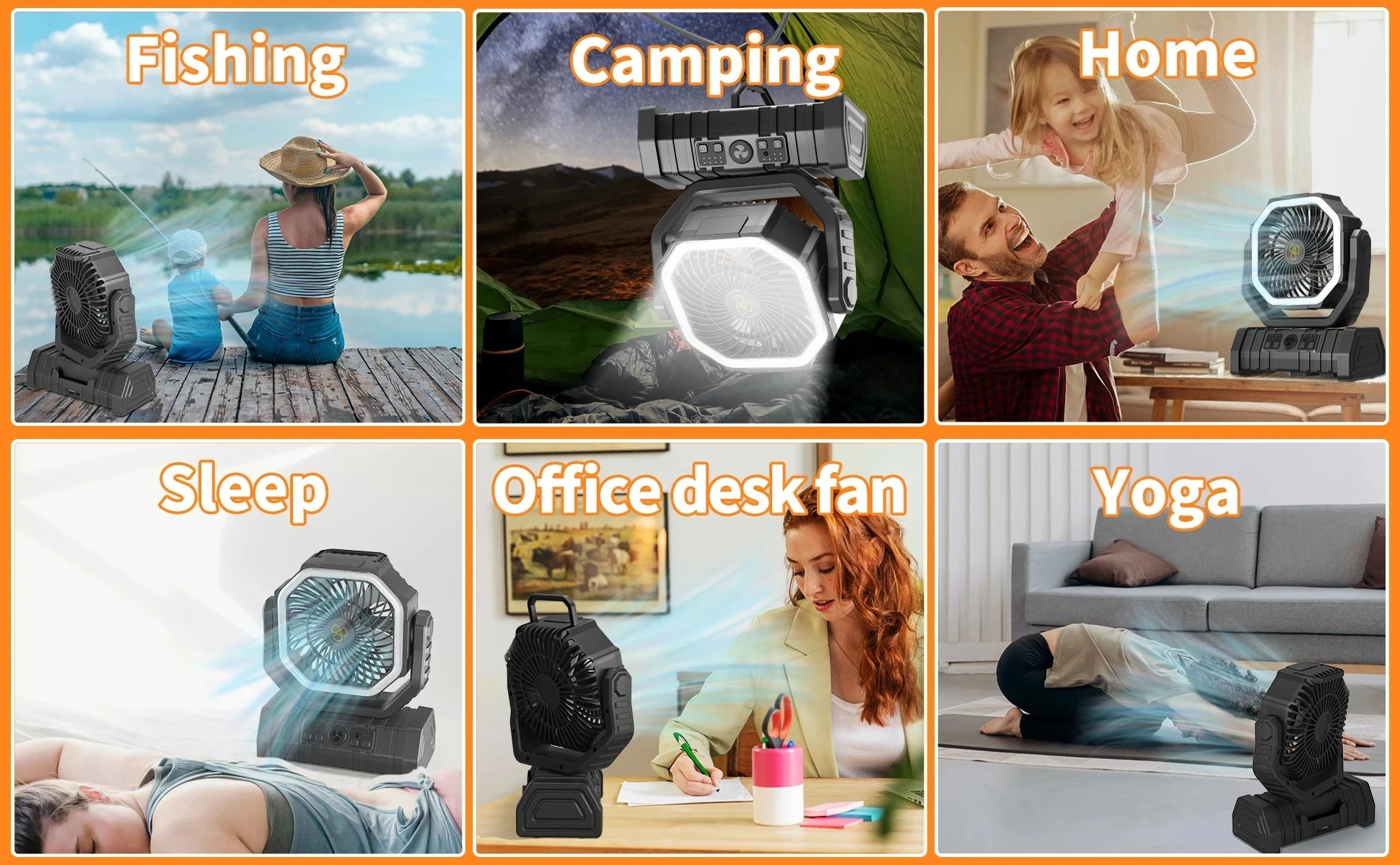 Portable LED Camping Fan with 20000mAh Battery and Remote