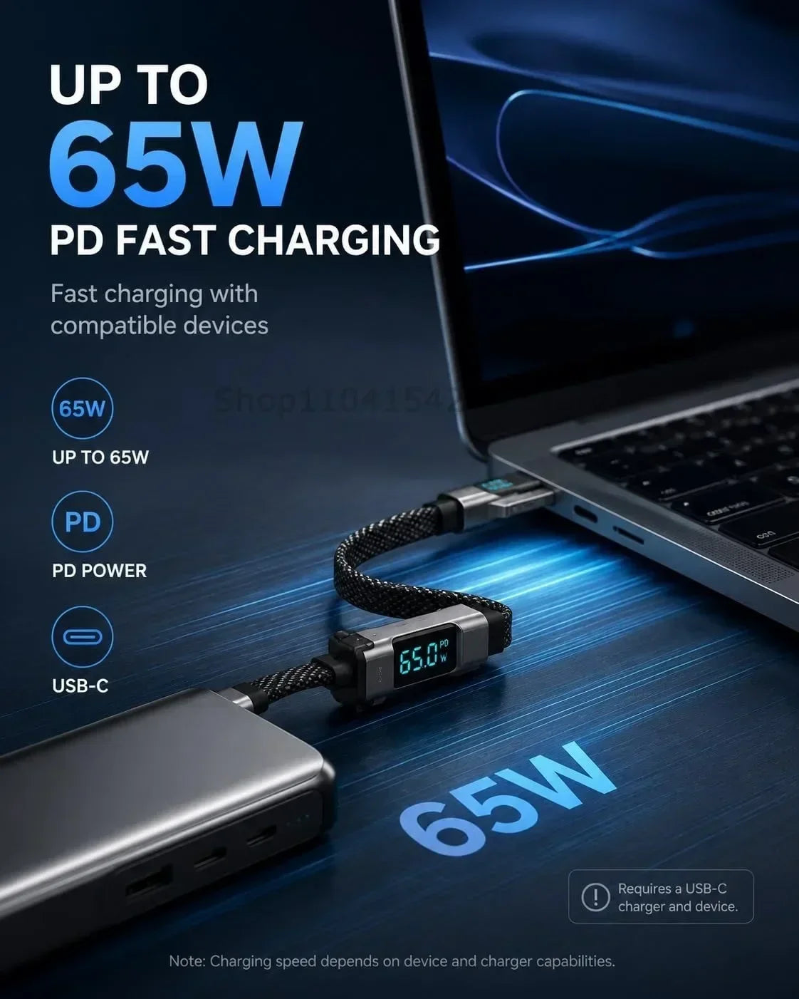 4-in-1 Fast Charging Keychain Cable with Digital Display - 14