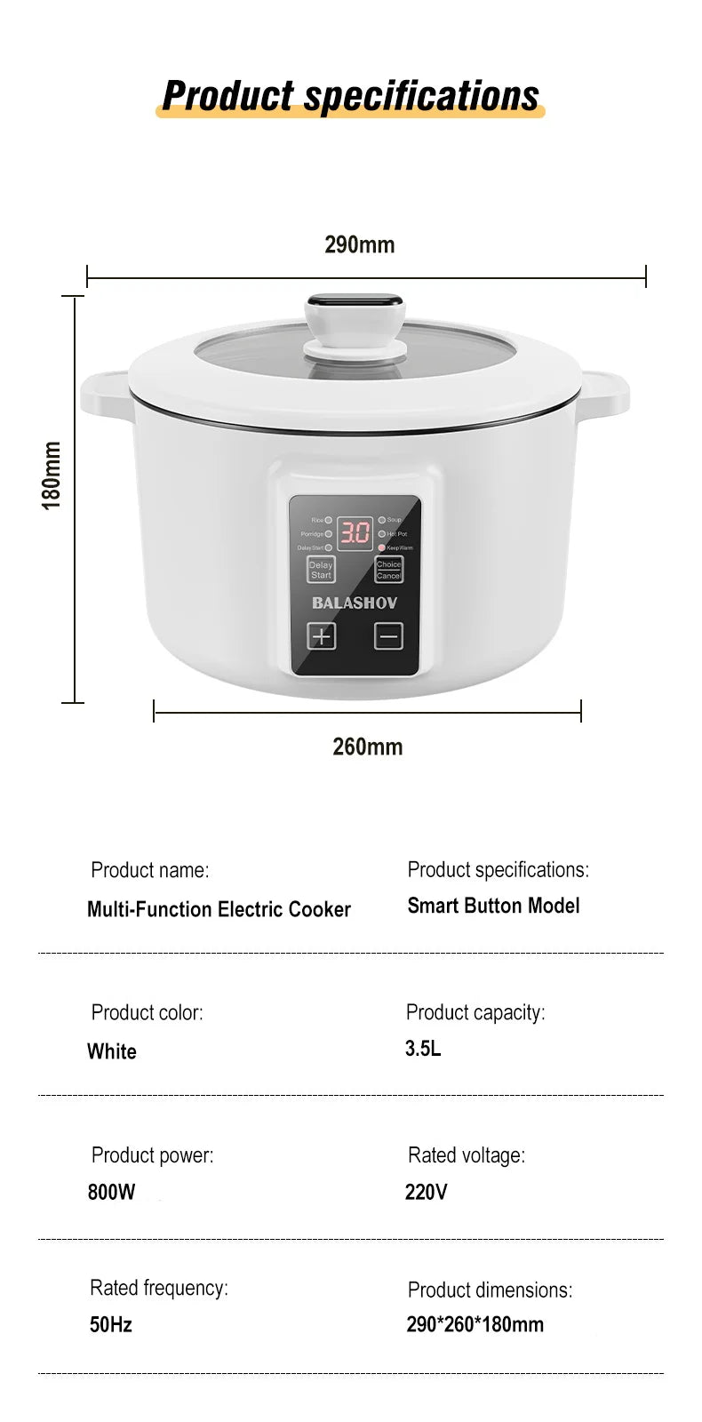 Multifunction 3.5L Non-Stick Electric Hot Pot Cooker