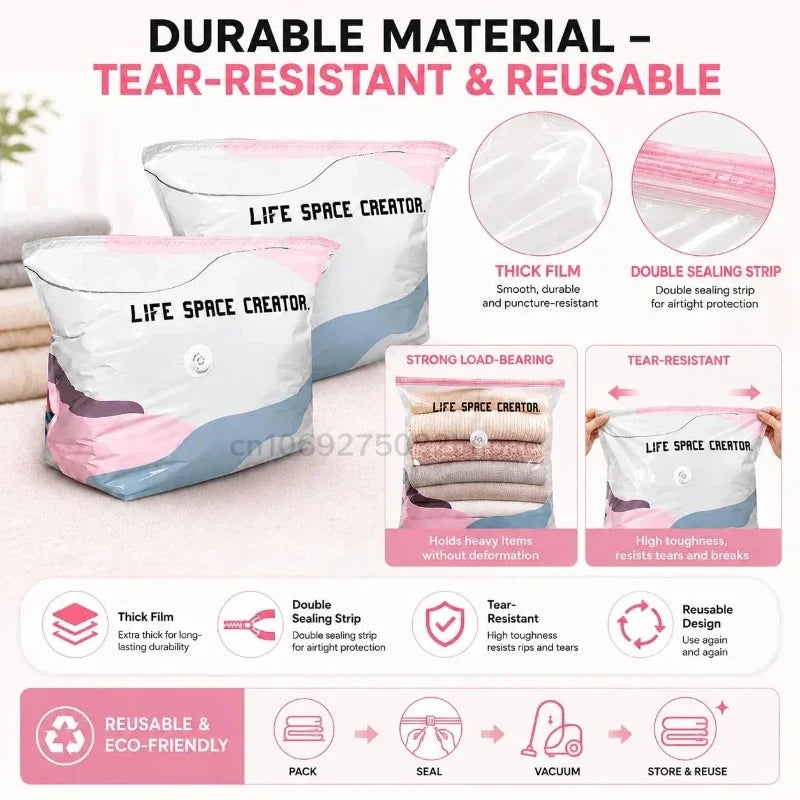 Pump-Free Vacuum Compression Storage Bags for Bedding and Clothes