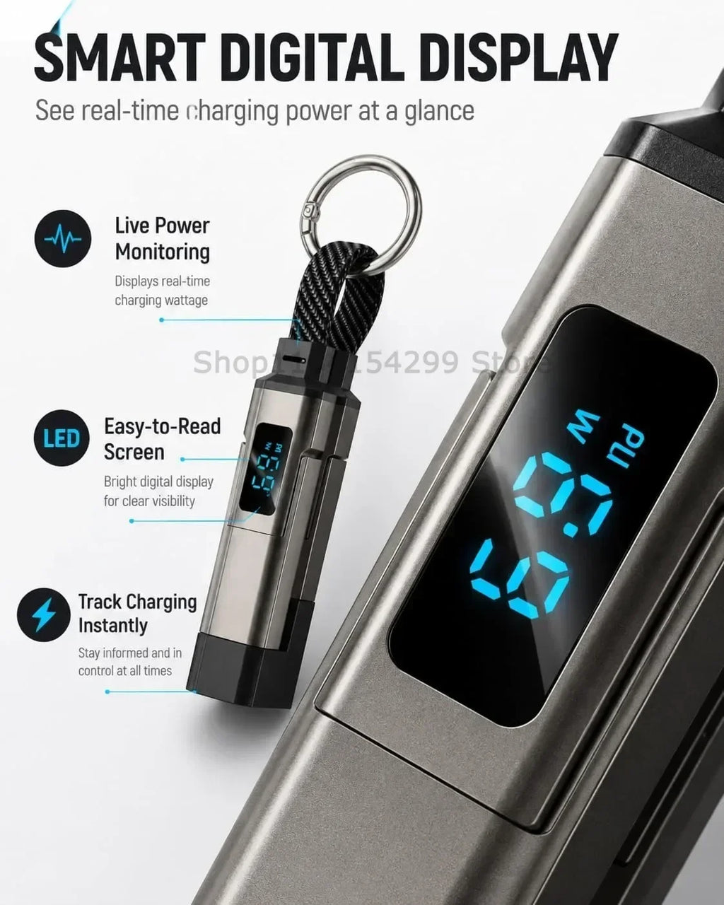 4-in-1 Fast Charging Keychain Cable with Digital Display