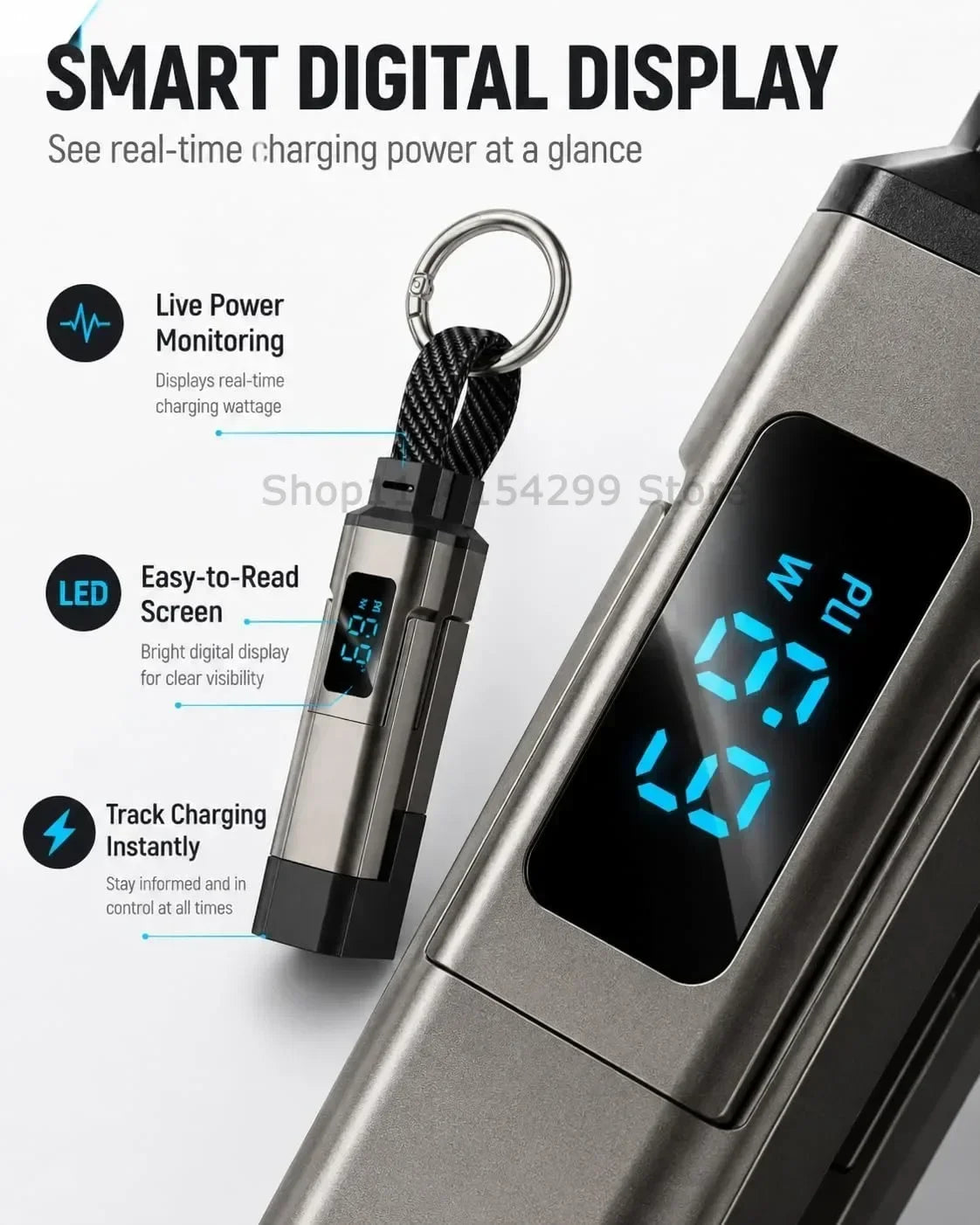 4-in-1 Fast Charging Keychain Cable with Digital Display