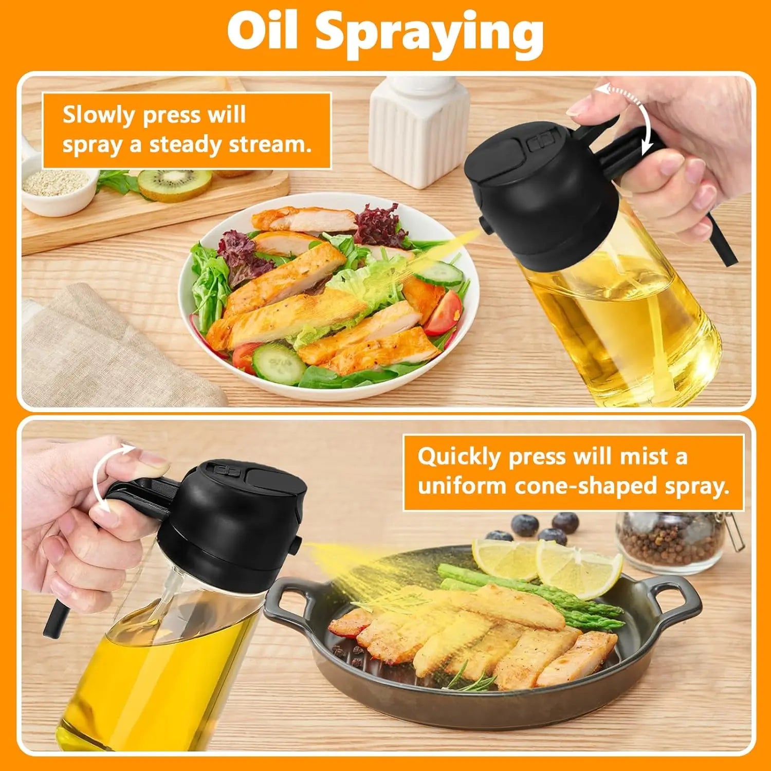 2-in-1 Dual Action Oil Spray and Pour Bottle for Kitchen Cooking - 9