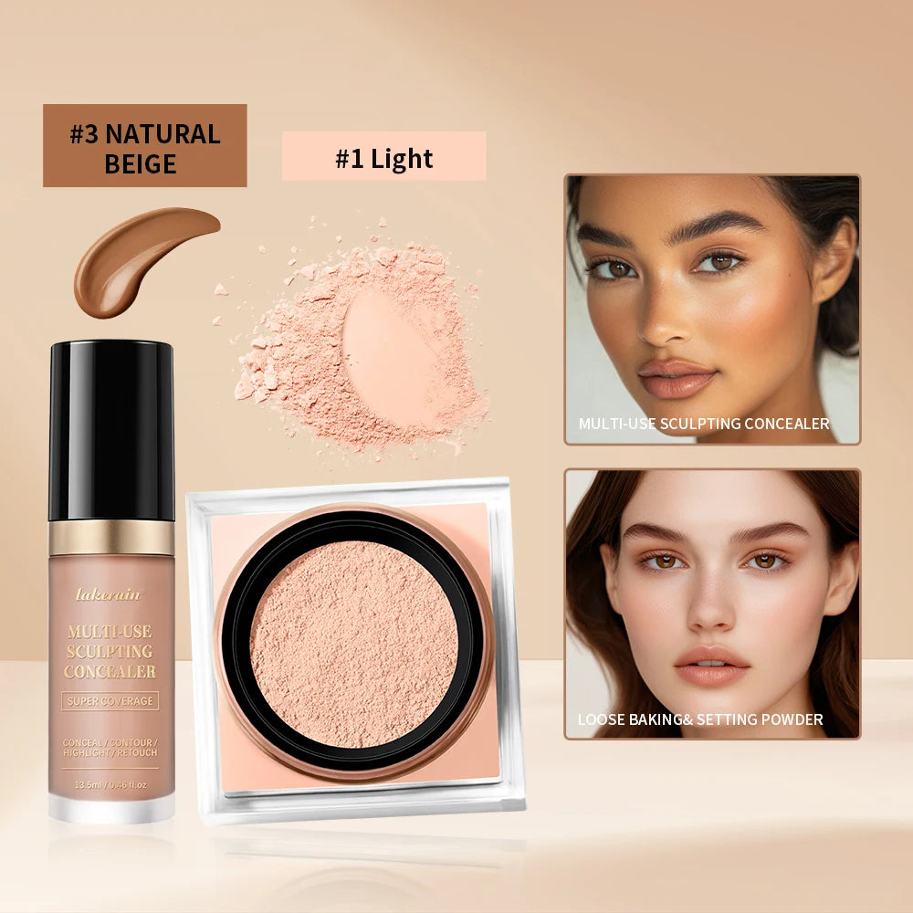 Matte Face Concealer and Setting Powder Makeup Set - 15