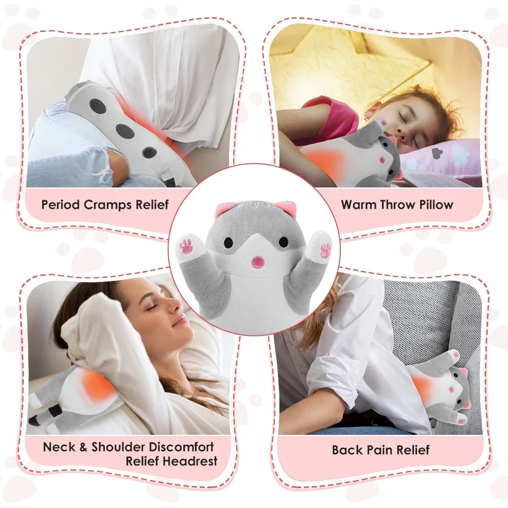 USB Heated Cat Plush Pillow with 5 Heat Settings and Timer - 6