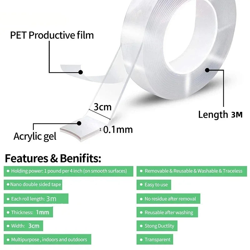 Reusable Transparent Double-Sided Nano Adhesive Tape - 9
