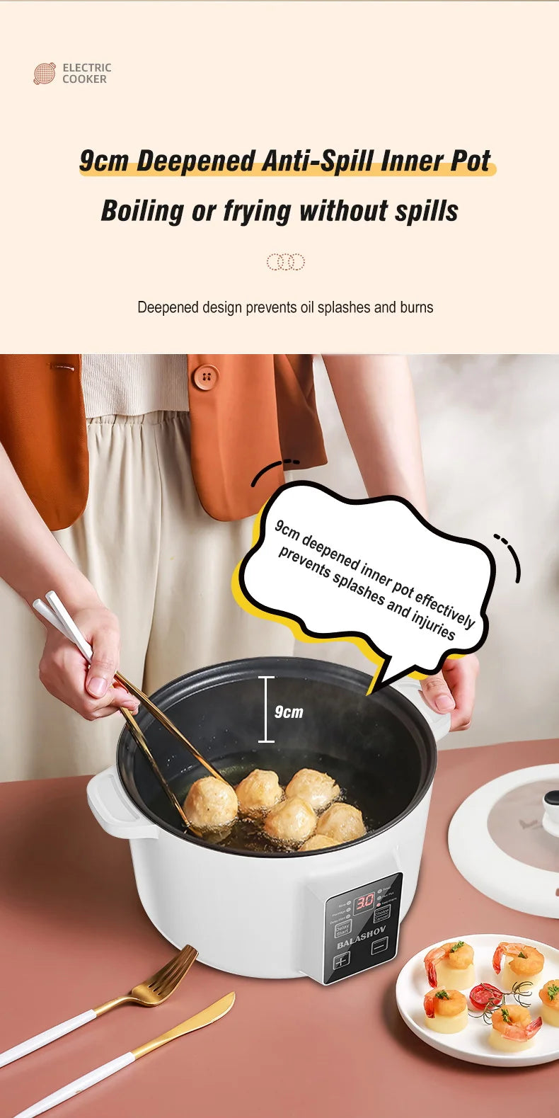 Multifunction 3.5L Non-Stick Electric Hot Pot Cooker
