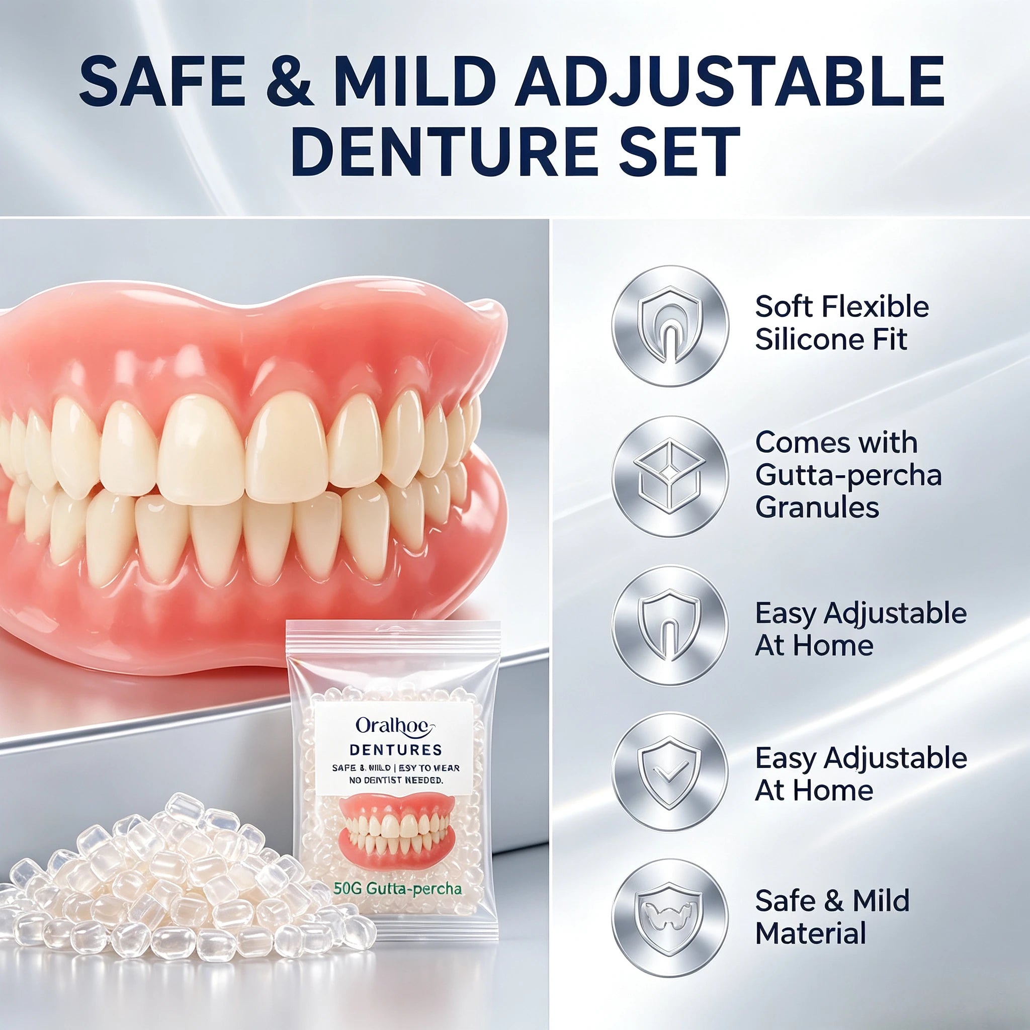 Adjustable Cosmetic Denture and Cleaning Storage Kit - 6