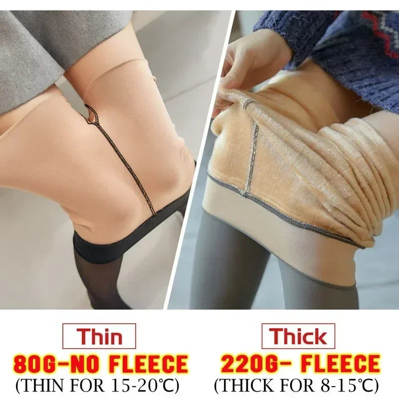 Fleece Lined Translucent Thermal Tights for Winter - 2