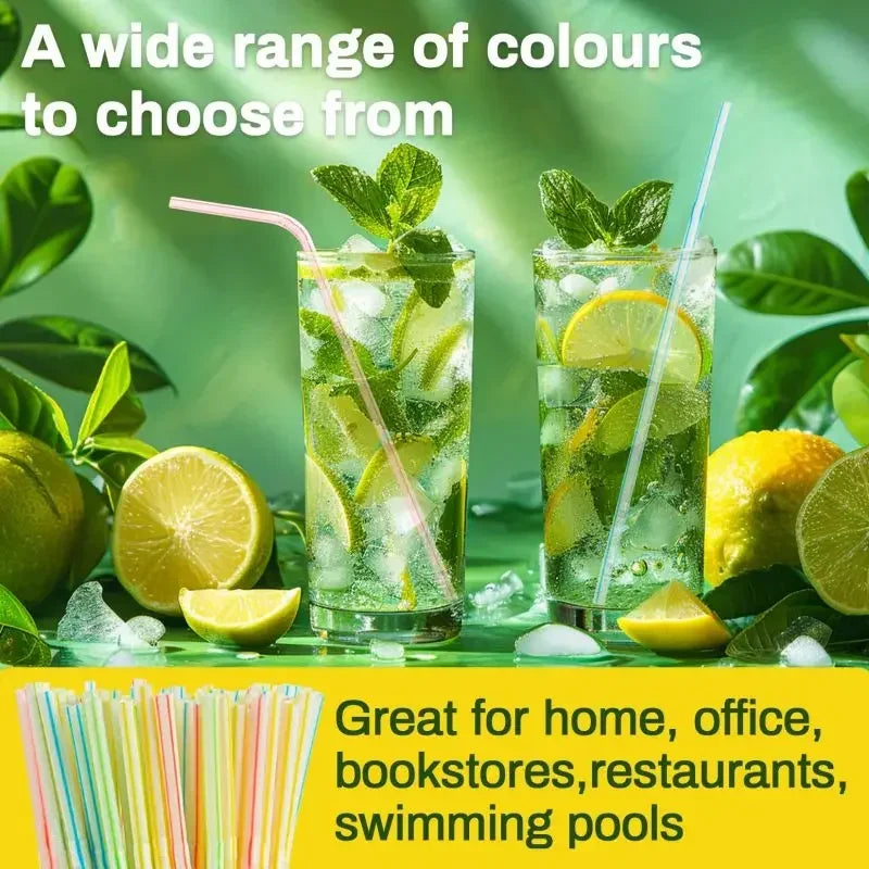 Flexible Multicolor Striped Drinking Straws for Parties and Events
