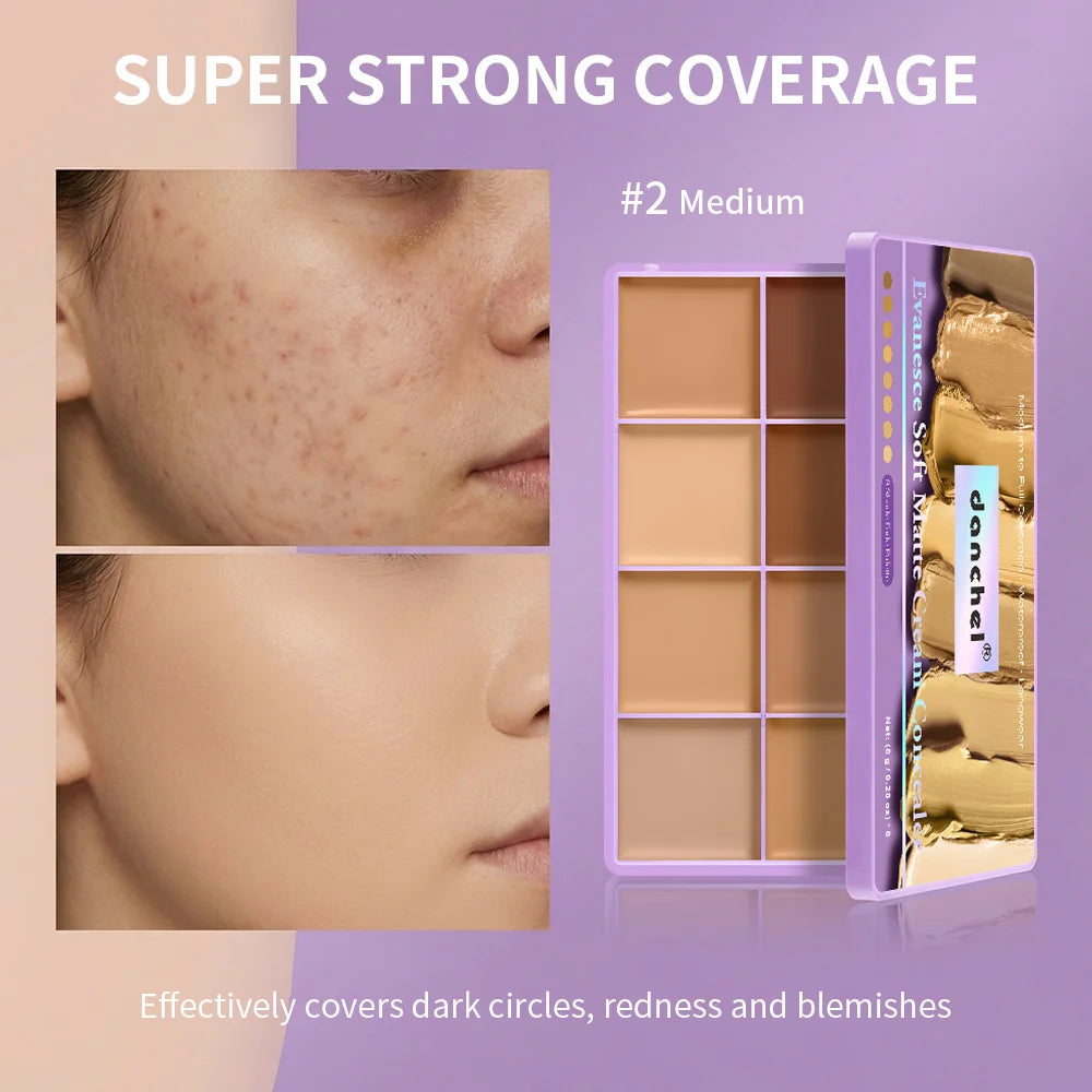 8-Shade Matte Cream Concealer Palette for Full Coverage