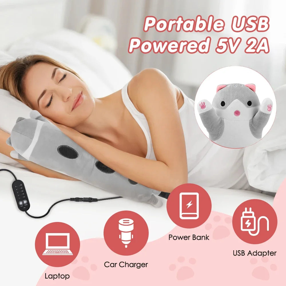 USB Heated Cat Plush Pillow with 5 Heat Settings and Timer - 2