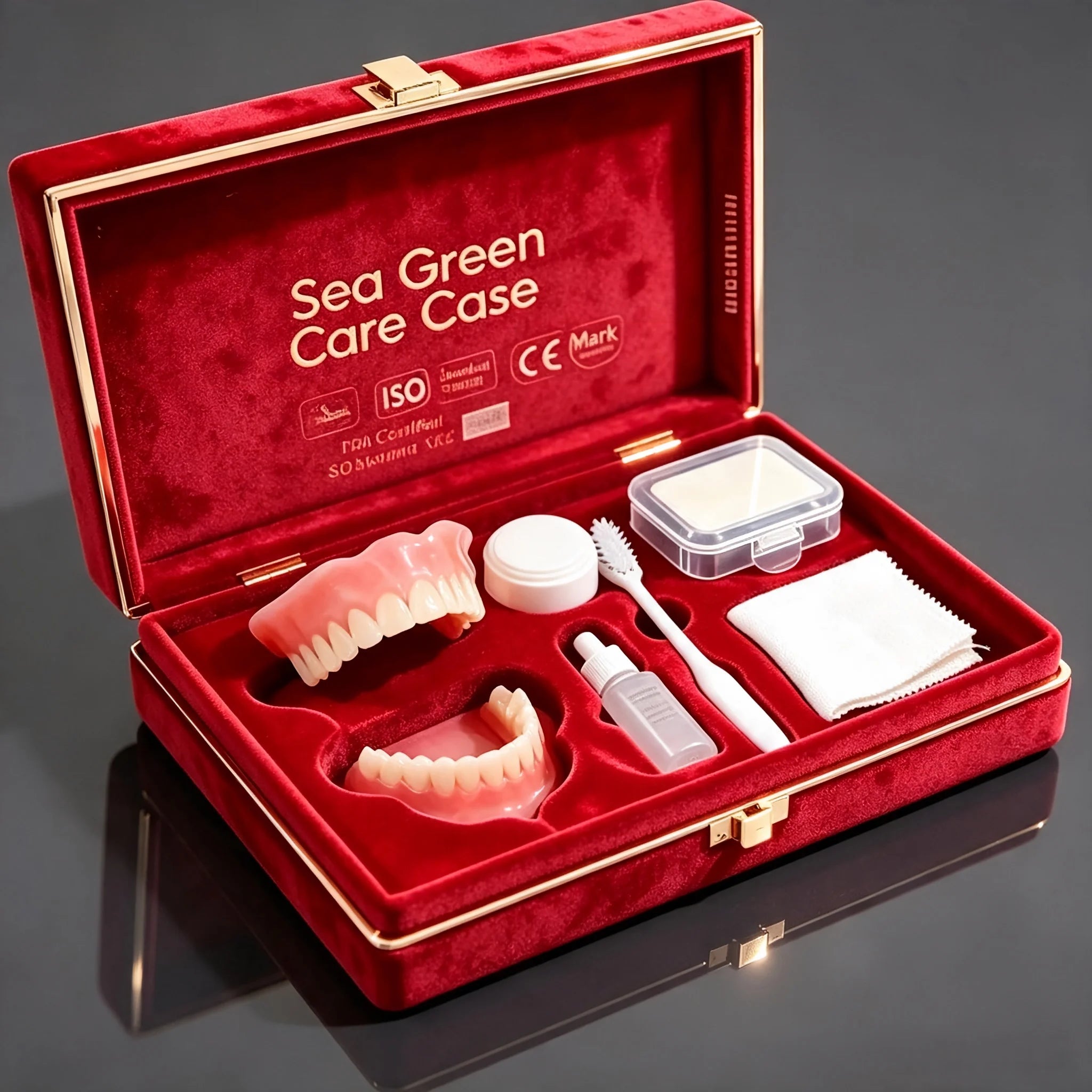 Complete Denture Care Set with Storage Case and Cleaning Tools - 8