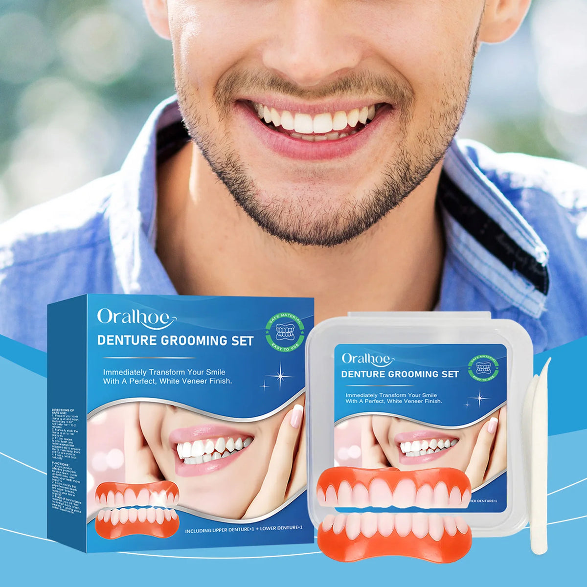 Snap-On Silicone Denture Set for Instant Smile Correction