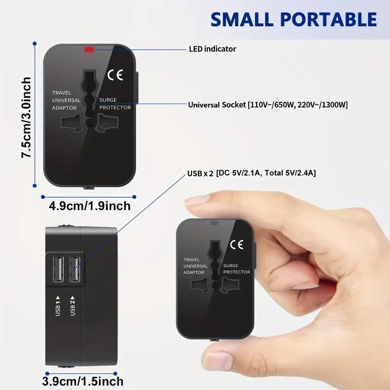 Universal Worldwide Travel Adapter with Dual USB Ports