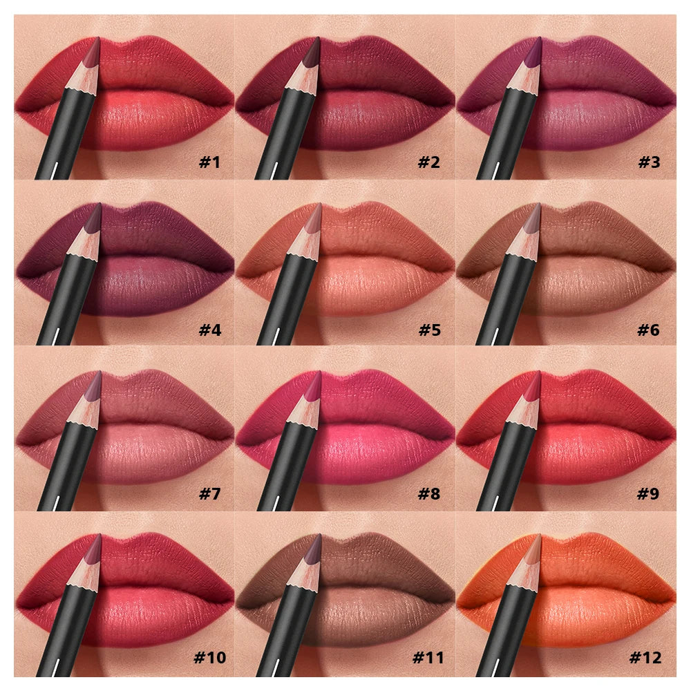 Professional 12-Color Waterproof Lip Liner Pencil Set
