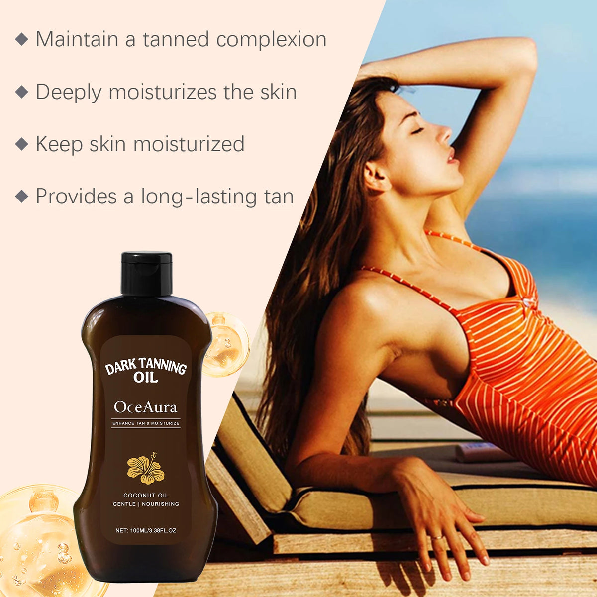 Coconut Oil Dark Tanning Body Oil for Deep Bronze Glow