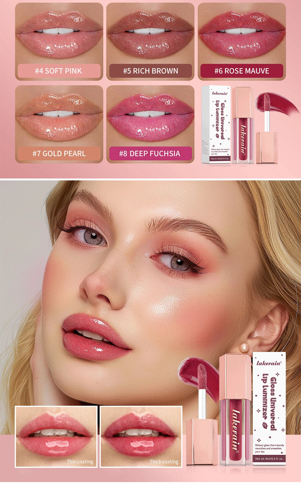 Moisturizing Liquid Glitter Lip Gloss for Plump Lips