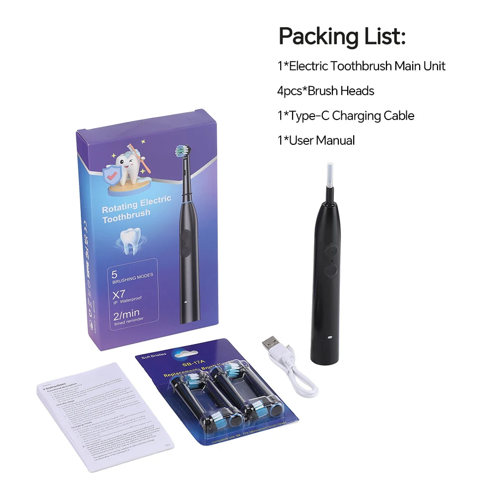 Rechargeable Electric Toothbrush with 5 Modes and 4 Brush Heads - 16