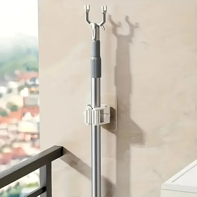 Wall Mounted Adhesive Mop and Broom Organizer Holder