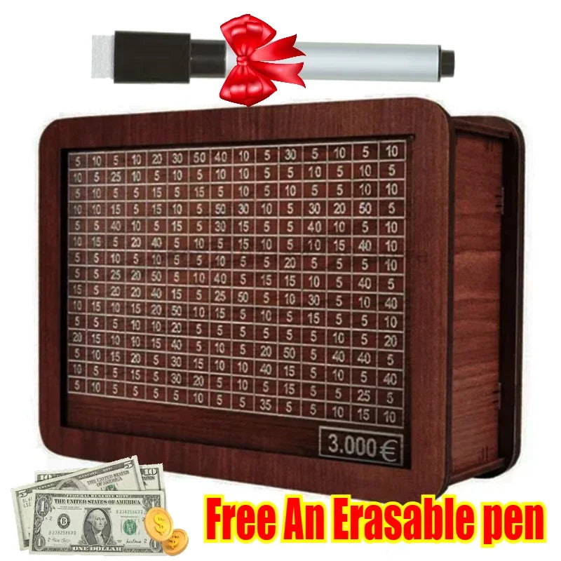 Wooden Money Saving Challenge Box for Cash