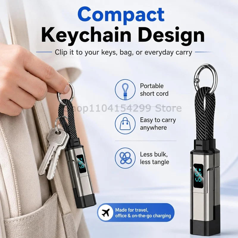 4-in-1 Fast Charging Keychain Cable with Digital Display