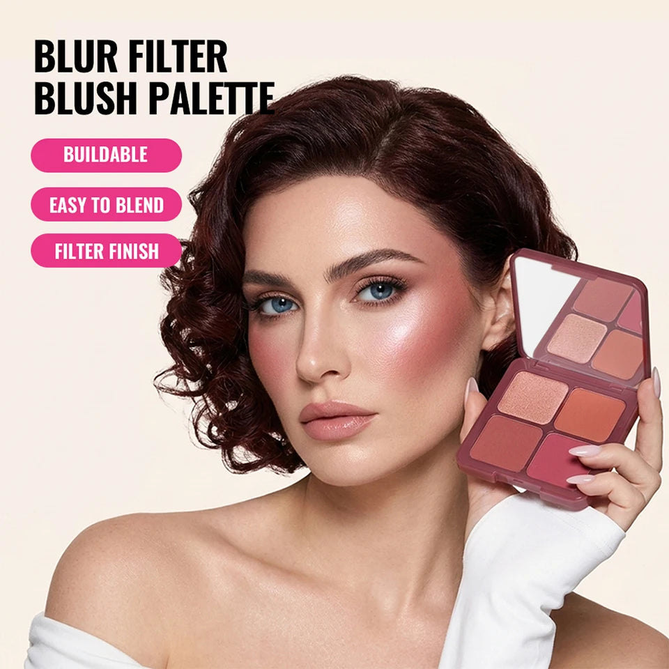 4-Color Matte Pigmented Blush Palette with Makeup Brush