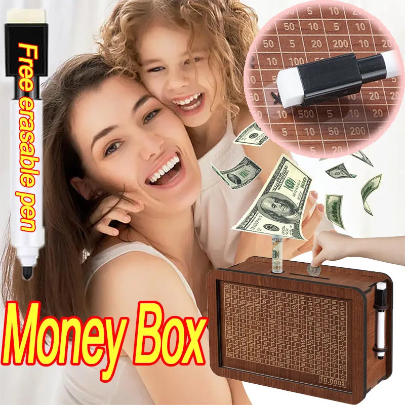 Wooden Money Saving Challenge Box for Cash