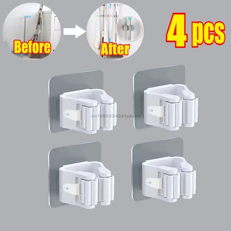 Self-Adhesive Wall Mounted Mop and Broom Organizer Holder - 18