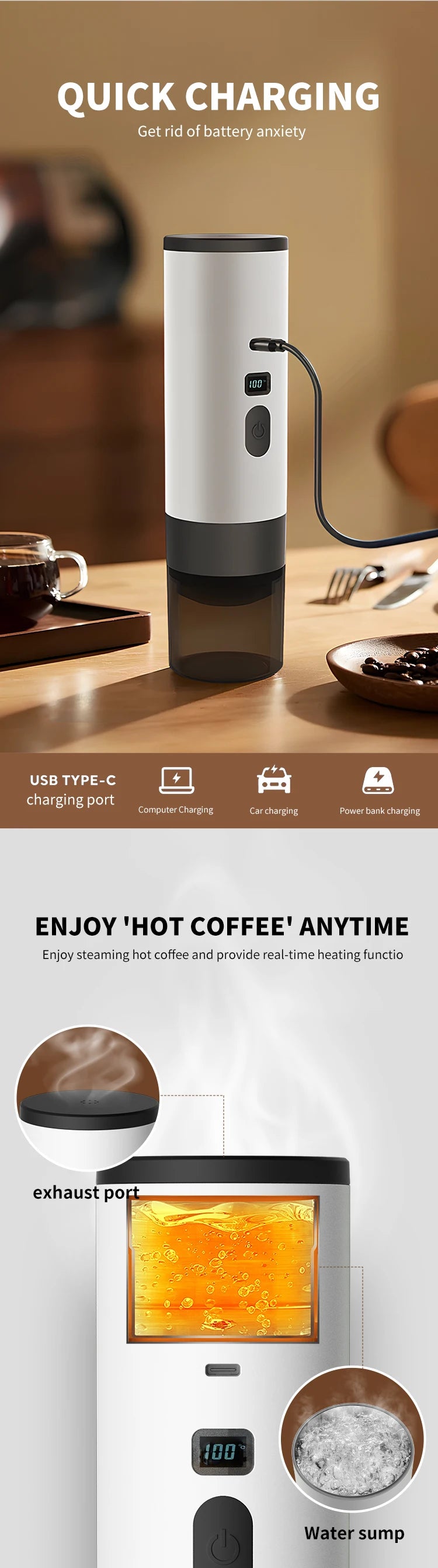 Portable Wireless Electric Coffee Maker for Camping and Travel