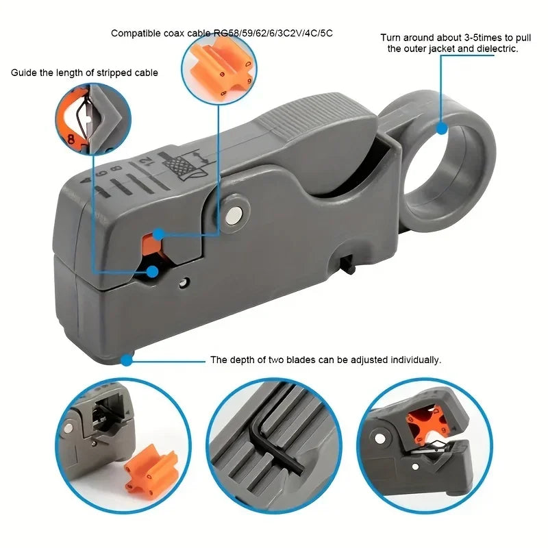 Automatic Rotary Coaxial Cable Stripper for RG6 and RG59